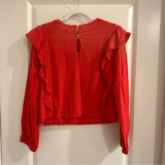 Free People Amy Red Floral Embroidered Cottagecore Top - Picture 2 of 11